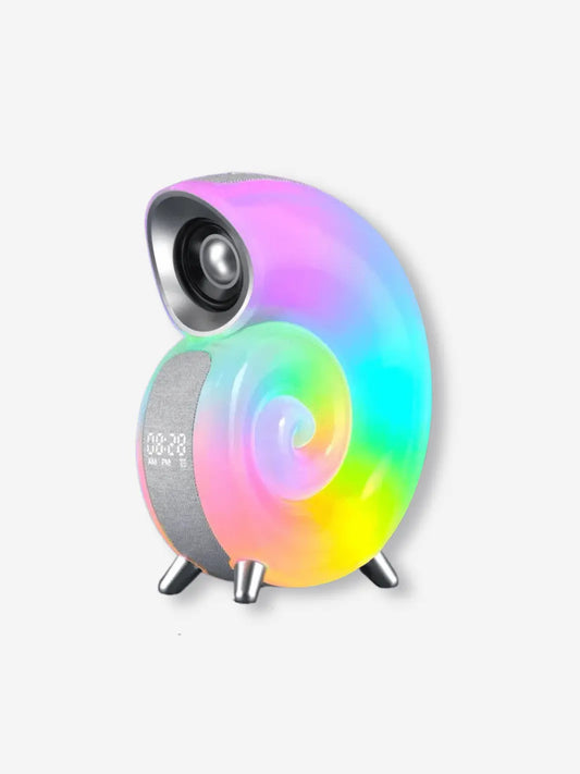 lampe de chevet connectee sans fil bluetooth musique lumiere multicolore horloge reveil