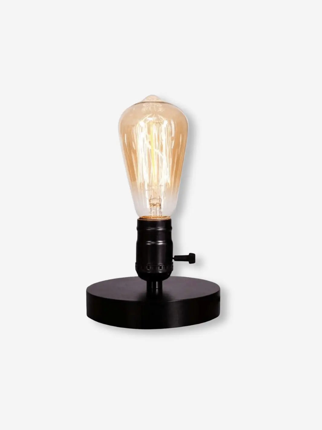 lampe de chevet industrielle sur un socle noir avec ampoule a incandescence