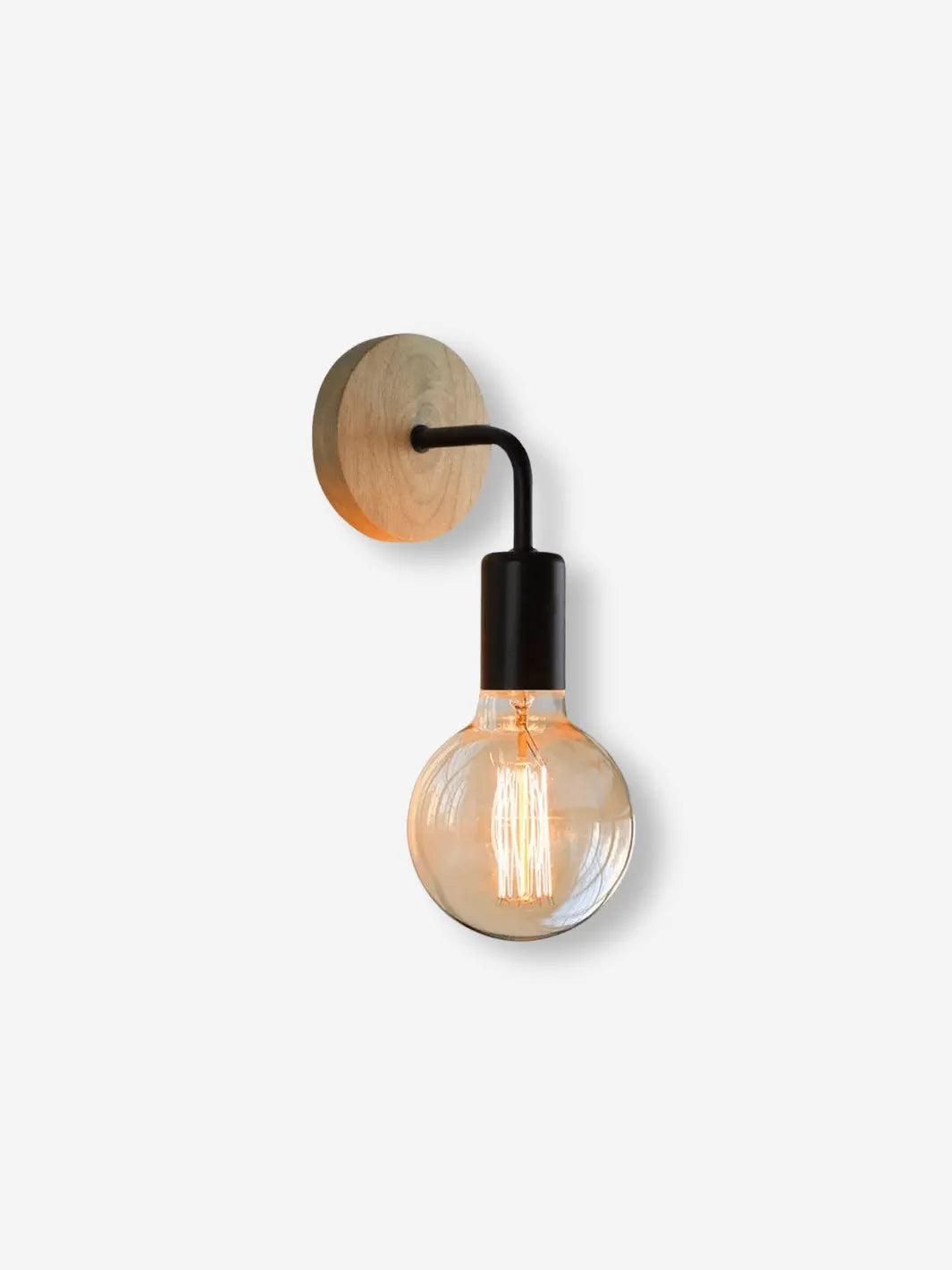 lampe de chevet industrielle murale avec socle en bois et ampoule incandescente