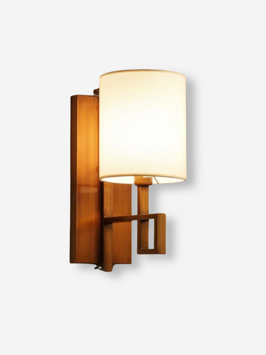 lampe de chevet japonaise murale avec socle en bois et abat jour blanc