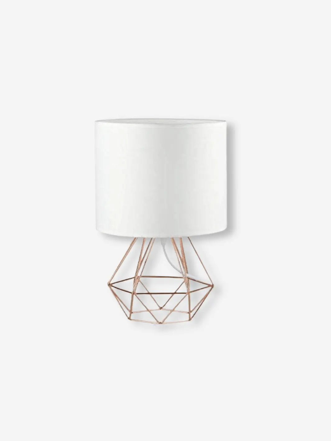 lampe de chevet metal moderne avec pied en metal rose gold et abat jour blanc 