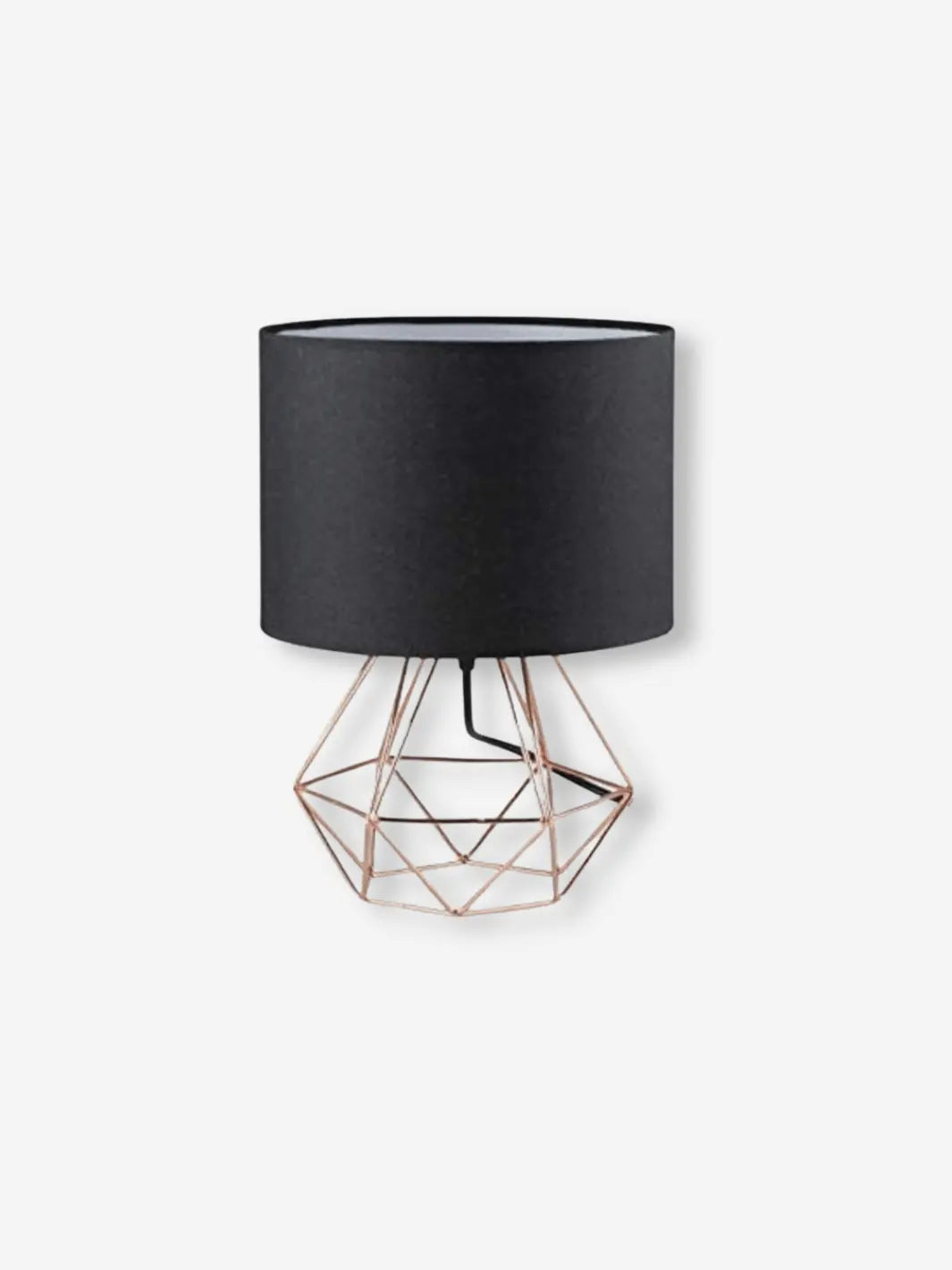 lampe de chevet metal moderne avec abat jour noir et pied geometrique metal couleur rose gold