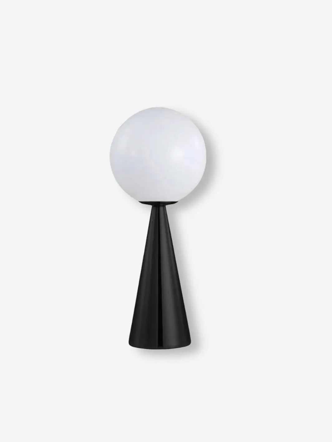 lampe de chevet moderne et design representant un lampadaire au pied noir et avec une boule blanche en tete