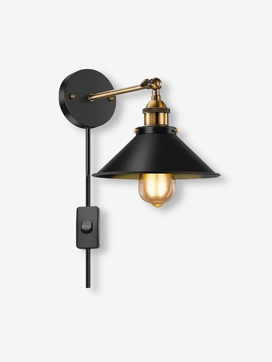 lampe de chevet murale avec prise style industriel retro vintage bronze et noire