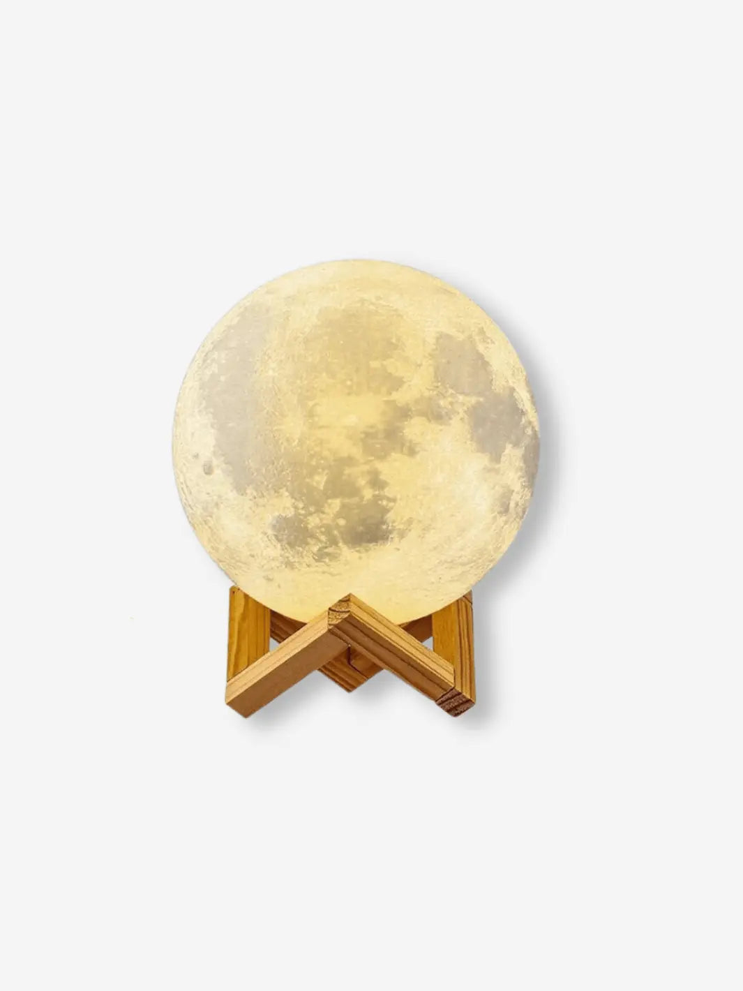 lampe de chevet usb en forme de pleine lune sur un socle en bois