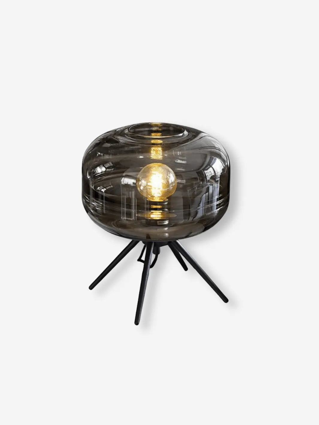 Lampe de chevet sur pied style rétro avec une grosse bulle en verre fumé gris en guise de tête 