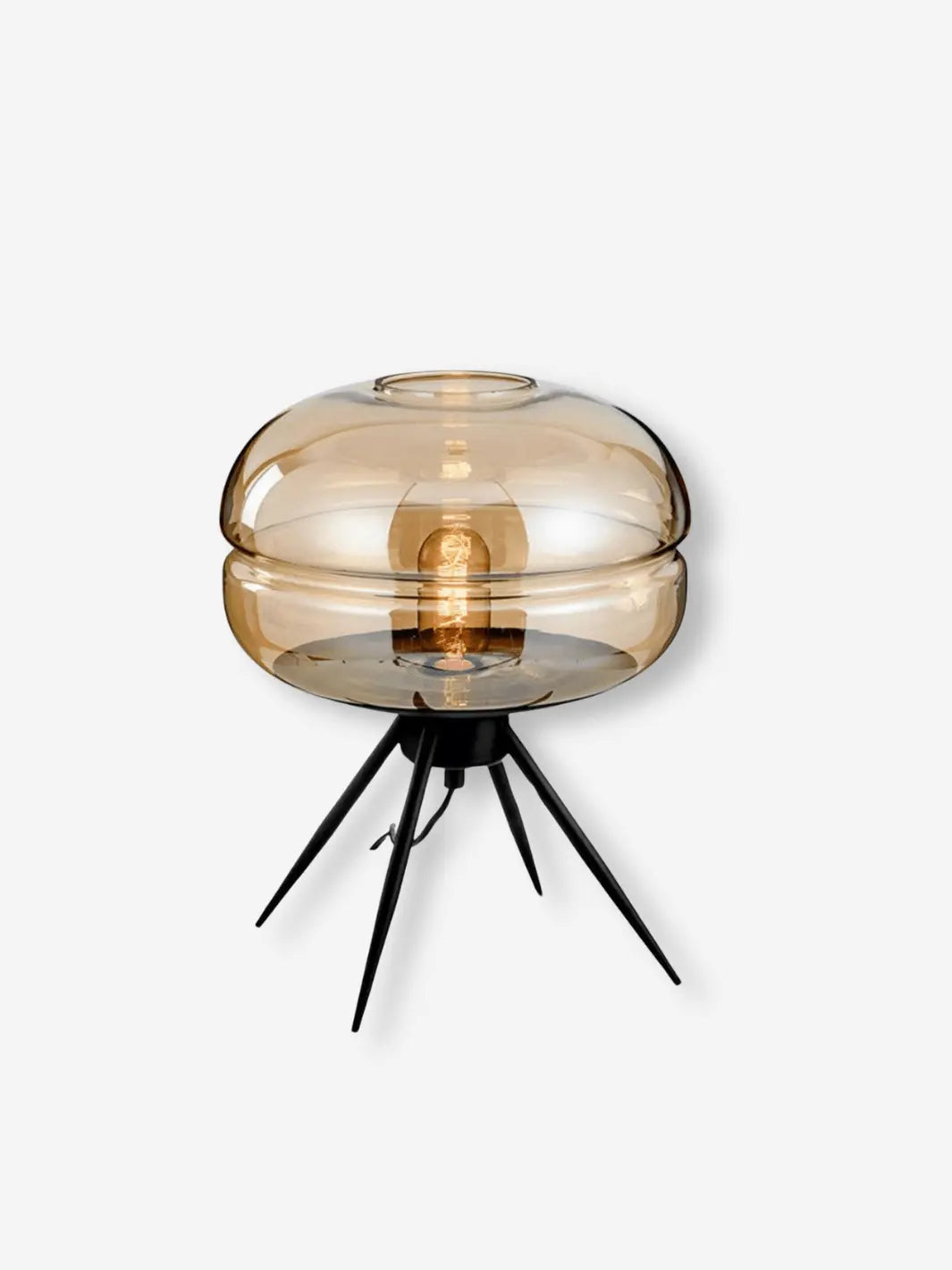 Lampe de chevet sur pied style rétro avec une grosse bulle en verre fumé marron en guise de tête 