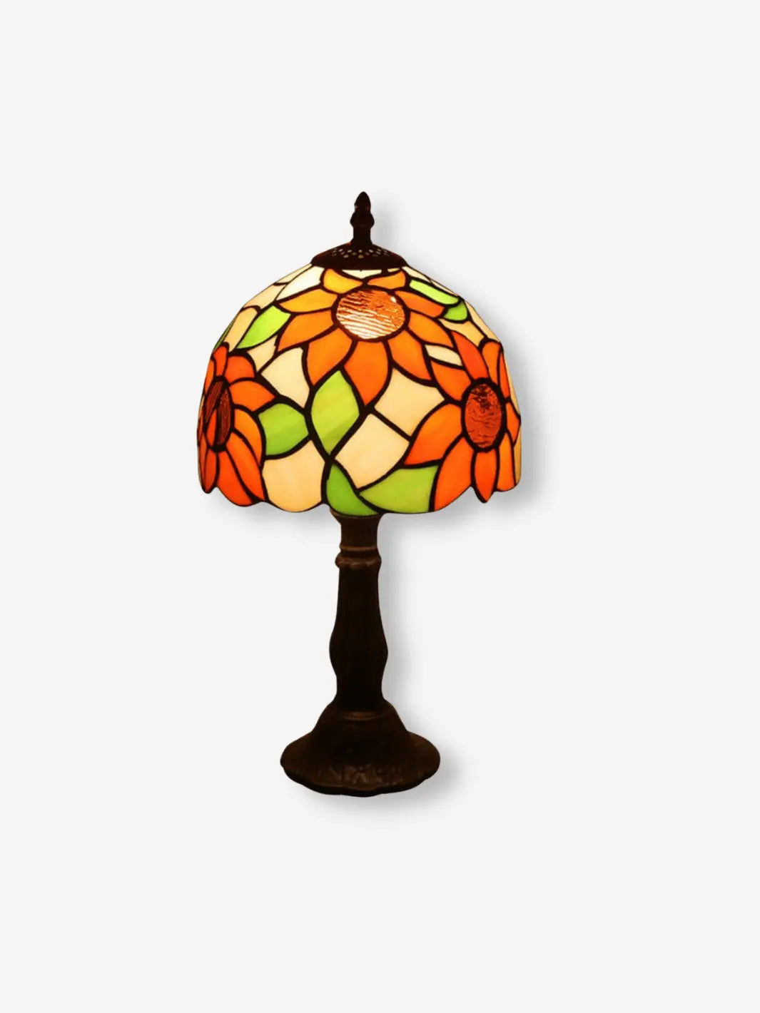 Lampe de chevet tiffany vintage avec comme motif des fleurs orange